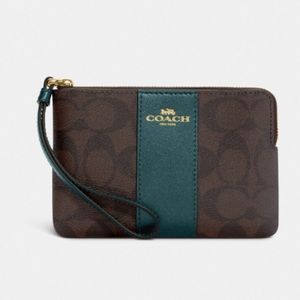 COACH Zip Wristlet in signature canvas, gold brown metallic ivy, NWT